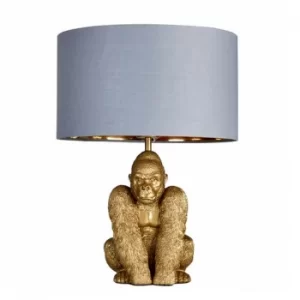Image of King Gorilla Table Lamp in Gold with Grey and Gold Reni Shade
