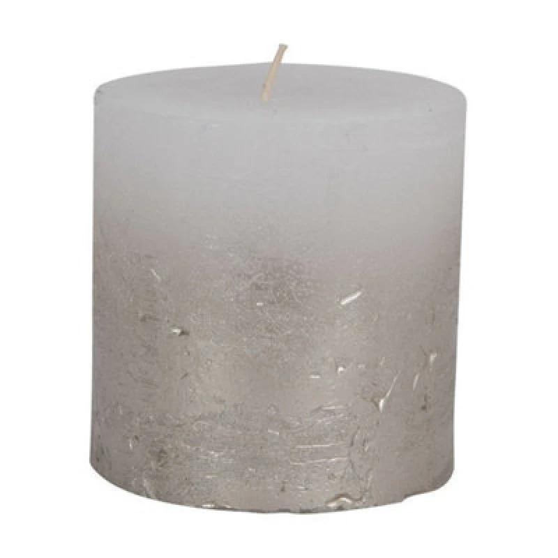 Image of Buttercup Farm Pillar Candle With Metallic Ombre Base - Paraffin - L10 X W10 X H10 Cm - Silver/white