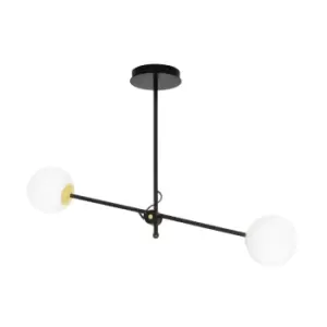 Image of Diarf Black/Gold Globe Ceiling Light with White Glass Shades, 2x E14