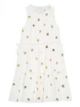 Image of Mintie by Mint Velvet Girls Sequin Star Tiered Dress - Ivory, Size 9-10 Years, Women