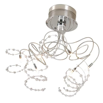 image of Bead Glass & Crystal Ceiling Light Satin Nickel