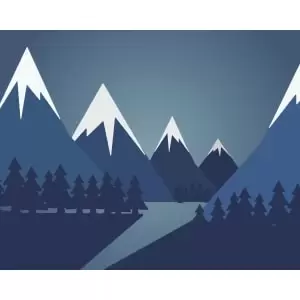 Image of Snowy Mountain Valley Blue Wall Mural - 3.5m x 2.8m