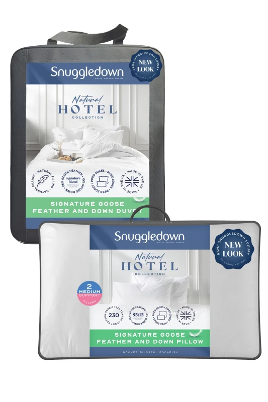 Image of Snuggledown Snuggledown Hotel Goose Feather & Down 13.5 Tog (4.5+9 tog) Duvet With 2 Pillows in White Size: Super King White Super King Unisex 50605