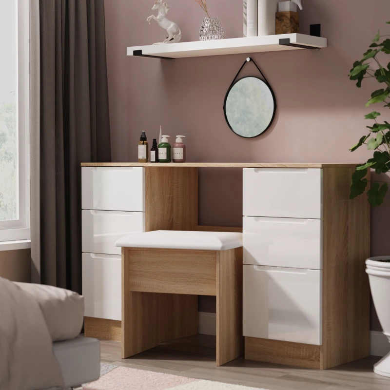 Image of Welcome Furniture Ltd Milan 6 Drawer Double Pedestal Desk in White Gloss & Bardolino Oak - Ready Assembled, White MIL030WGBO