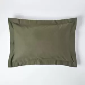 Image of Khaki Green Linen Oxford Pillowcase, King - Green - Homescapes
