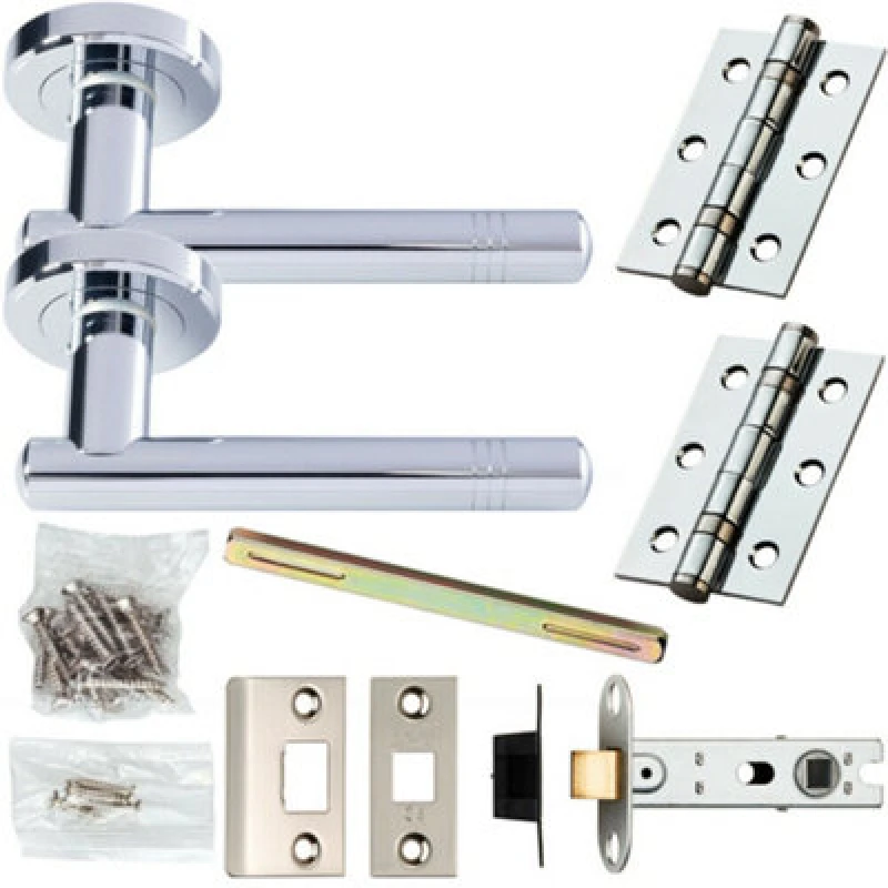 Image of Loops Door Handle & Latch Pack Chrome Modern Straight Ring Bar Screwless Round Rose Multi