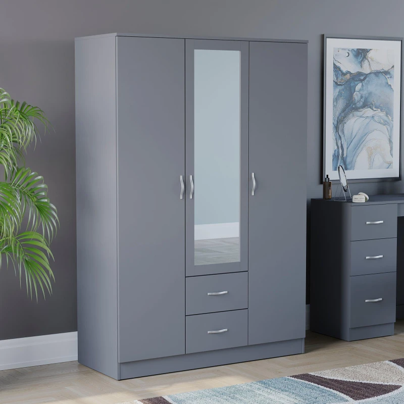 Image of Lassic Vida Designs Riano 3 Door 2 Drawer Mirror Wardrobe Grey unisex 3+2