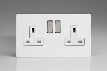 image of Varilight 2 Gang 13A Double Pole Switched Socket with Metal Rockers - XDQ5WS