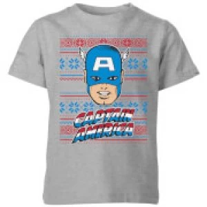 Image of Marvel Captain America Face Kids Christmas T-Shirt - Grey - 9-10 Years