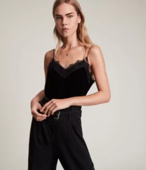 Image of AllSaints Womens Noa Velvet Top, Black, Size: 14