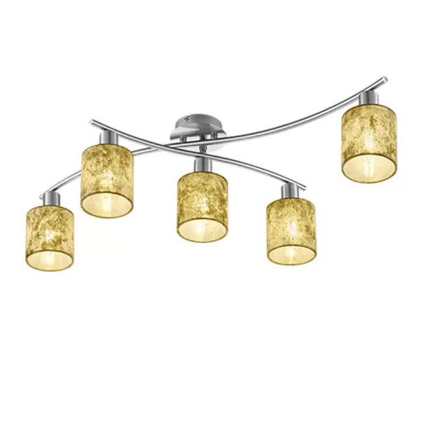 Garda Modern 5 Light Multi Arm Semi Flush Ceiling Lamp Nickel Matt with Gold Shade