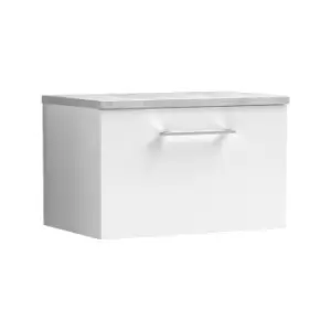 Image of Arno Gloss White 600mm Wall Hung Single Drawer Vanity Unit with Bellato Grey Laminate Worktop - ARN122LBG - Gloss White - Nuie