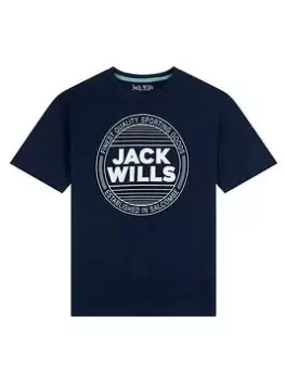 image of Jack Wills Boys Oversized Stamp Graphic Slub T-Shirt - Navy, Size 10-11 Years