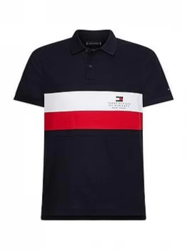 Image of Tommy Hilfiger Chest Stripe Slim Polo Shirt - Desert Sky , Desert Sky, Size 2XL, Men