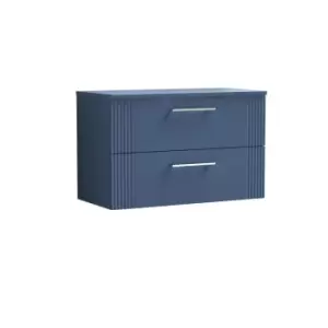Image of Nuie Deco 800mm Wall Hung 2 Drawer Vanity & Worktop - Satin Blue