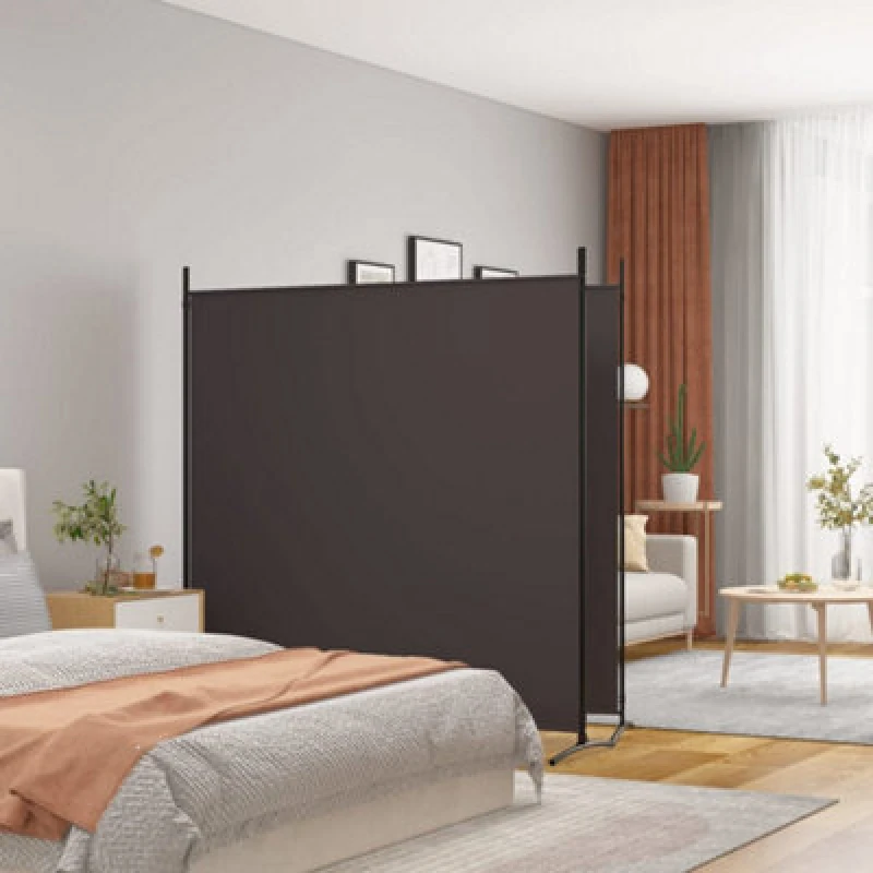 Image of Vidaxl 2-panel Room Divider Brown 348X180 Cm Fabric, Brown 350275