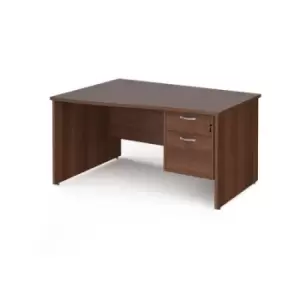 Image of Office Desk Left Hand Wave Desk 1400mm With Pedestal Walnut Top And Panel End Leg Maestro 25 MP14WLP2W