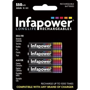 image of INFAPOWER AAA 550MAH NI-MH Rechargeable Batteries (4-Pack) B009