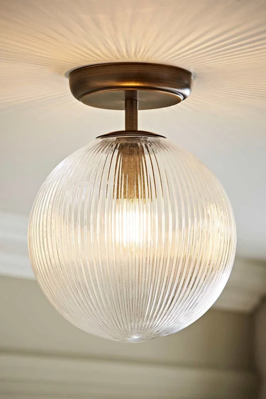 Image of ValueLights ValueLights Kempton Ribbed Glass Globe Shade Flush Ceiling Light with Bulb in Bronze Bronze One Size Unisex 5059406071225