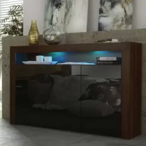 image of TV Unit 155cm Sideboard Cabinet Cupboard TV Stand Living Room High Gloss Doors - Walnut & Black - Walnut & Black