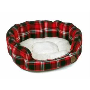 Image of Red Tartan Check Oval Dog Bed Medium