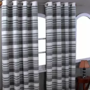 Image of Homescapes - homecapes Cotton Morocco Striped Monochrome Curtain Pair, 66 x 90' Drop - Grey