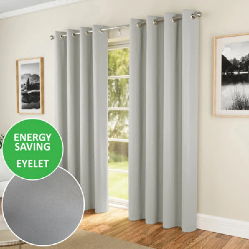 Image of Enhanced Living Nightfall Plain Supersoft Grey Thermal Blockout Eyelet Curtains (Pair) - 66 X 90" (168 X 229Cm)