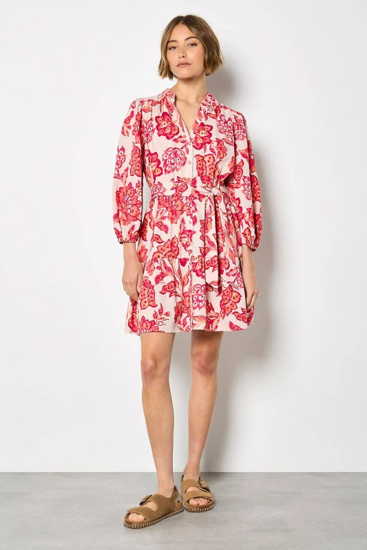 Image of Apricot Womens Painterly Sarasa Floral Mini Dress in Pink Size: 12 Pink Female 12
