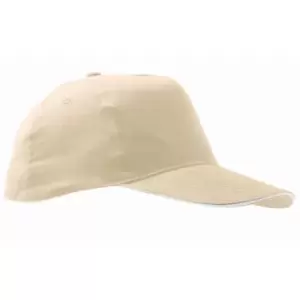 image of SOLS Unisex Sunny 5 Panel Baseball Cap (ONE) (Beige/White)