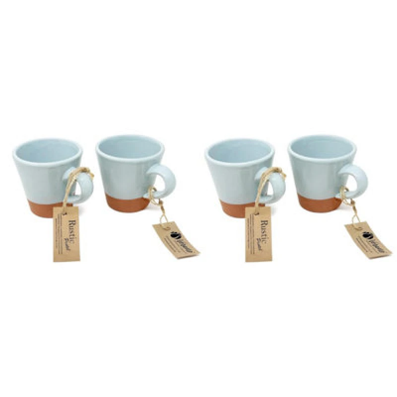 Image of Verano Spanish Ceramics Rustic Pastel Half Dipped Terracotta Kitchen Set Of 4 Conical Cups Duck Egg Blue 9Cm