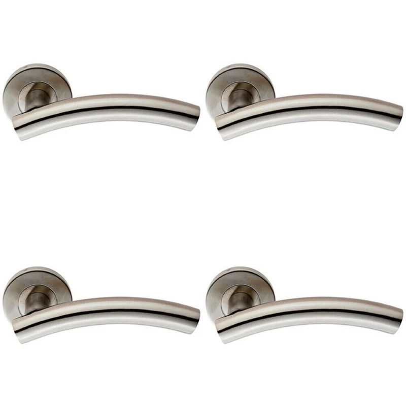 Image of Loops 4x PAIR Arched Round Bar Handle on Round Rose Concealed Fix Satin Steel Metallics