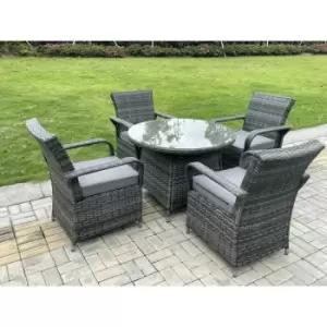 Image of Fimous 4 Seater Outdoor Dark Grey Rattan Lounge Complete Dining Set with Round Clear Tempered Glass Table