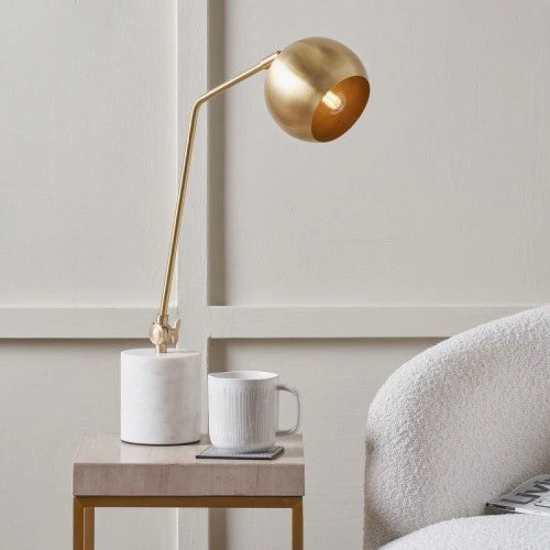 Image of Ruma Gold Metal & Marble Table Lamp Gold Unisex