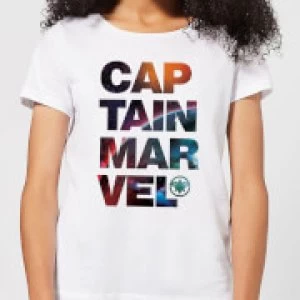 Image of Captain Marvel Space Text Womens T-Shirt - White