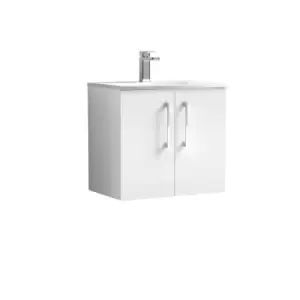 image of Nuie Arno 600mm Wall Hung 2 Door Vanity & Basin 4 Gloss White