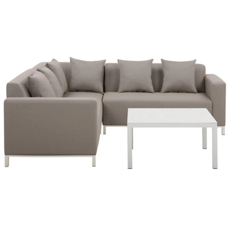 Image of Beliani Garden Corner Sofa With Table 5 Seater Belize Right Hand Modular Beige