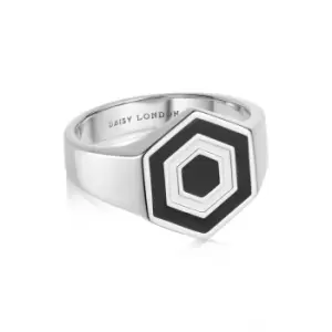 Image of Rings 925 Sterling Silver Enamel Hexagon Signet Ring Sterling Silver
