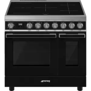 image of SMEG Portofino CPF92IMBL Electric Range Cooker with Zone induction Hob - Black - A/A Rated