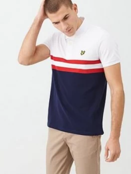 Image of Lyle & Scott Yoke Stripe Polo Shirt - White/Navy, Size L, Men