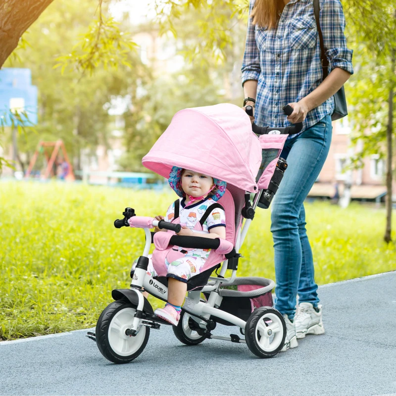 Image of HOMCOM 6 In 1 Kids Trike, Stroller With Parent Handle, Pink 370-027V00PK