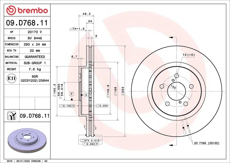 Image of BREMBO Brake disc BREMBO 09.D768.11