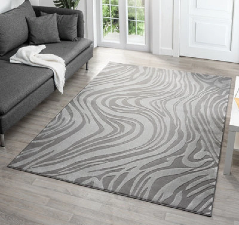 Image of Vellure Modern Indoor Living Room Area Rug Embossed Metallic Sheen Marble Design Anthracite 60X220 Cm