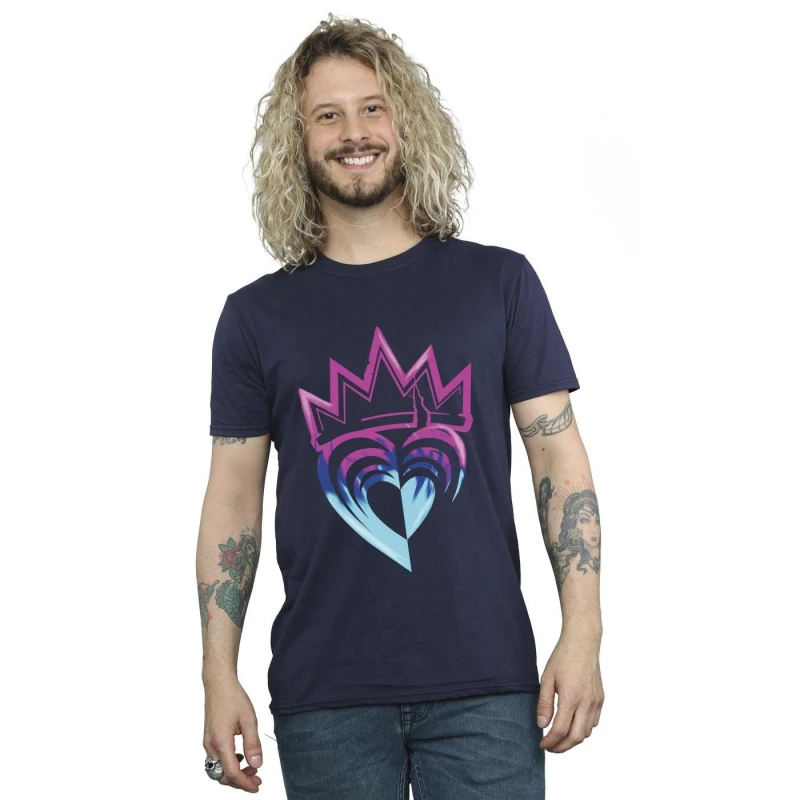 Image of Disney Men Descendants Pink Crown T-Shirt in Navy Size: Small Navy S Male 5063283175396