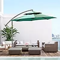 Image of OutSunny Patio Umbrella Offset Polyester, Steel Green