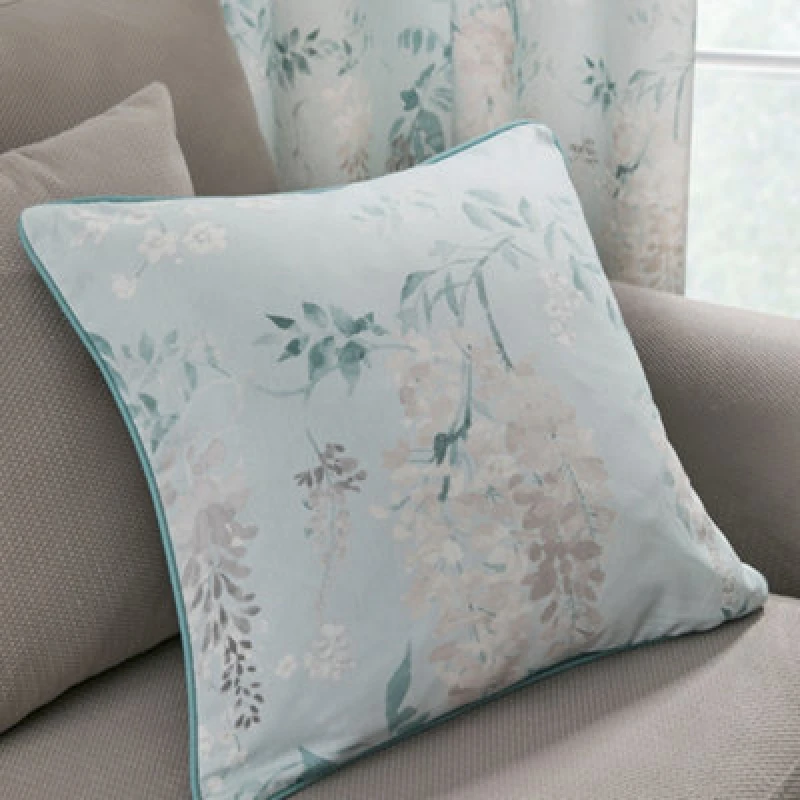 Image of Dreams & Drapes Wisteria Filled Cushion 43cm x 43cm Duck Egg