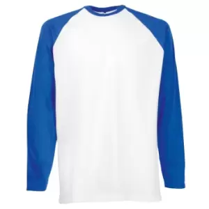 image of Fruit Of The Loom Mens Long Sleeve Baseball T-Shirt (XL) (White/Royal Blue)