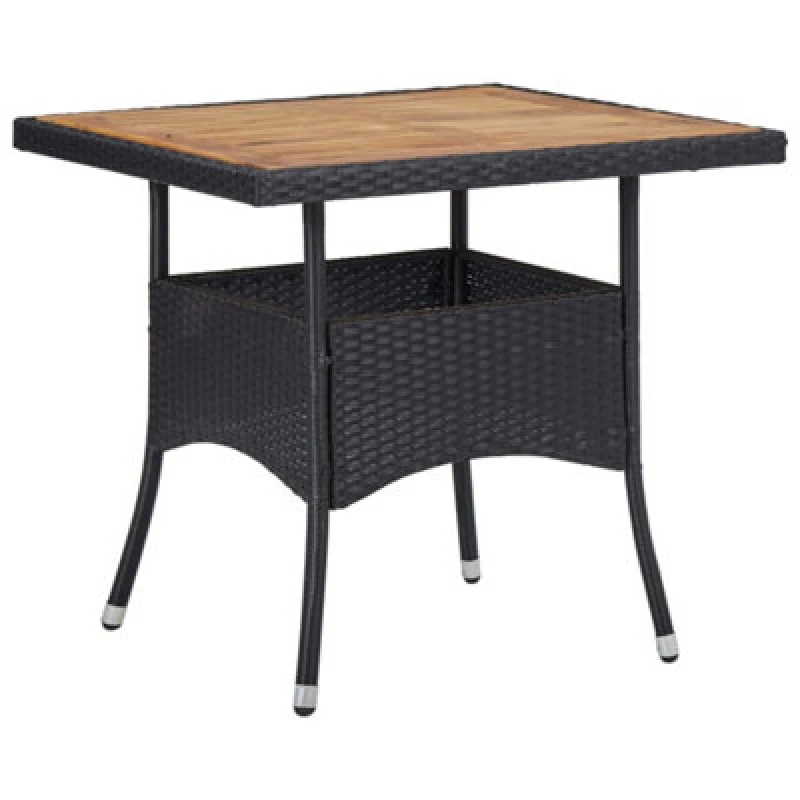 Image of VIDAXL Outdoor Dining Table Black Poly Rattan and Solid Acacia Wood Vidaxl 8719883727219