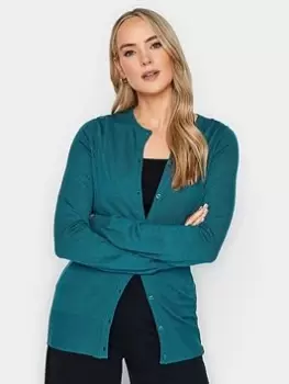 Image of Long Tall Sally Teal Crew Neck Cardigan, Blue, Size 14-16, Women