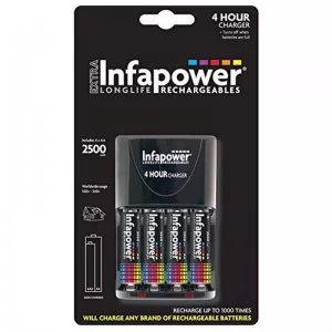 image of Infapower 4 Hour Battery Charger + 4 x 2500mAh AA Rechargeable Batteries