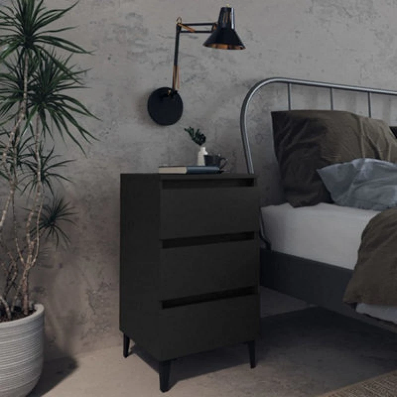 Image of VIDAXL Bed Cabinet with Metal Legs Black 40x35x69cm Vidaxl 8720286357163